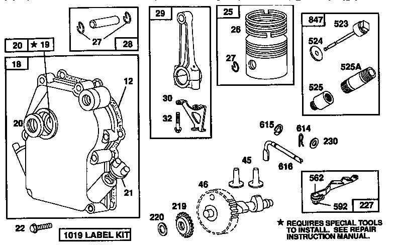 Crankcase Assembly Diagram and Parts List for 135200  Briggs and Stratton Engine